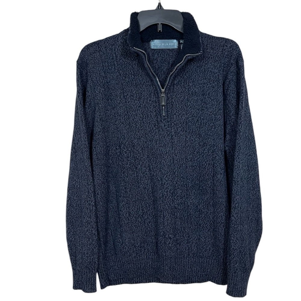 Oscar De La Renta Men’s Blue Smugoo 1/4 Zip Fleece Neck Pullover Sweater Large
